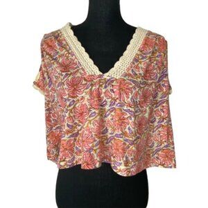 Free People Boho Tunic Crop Top Peach Purple SP